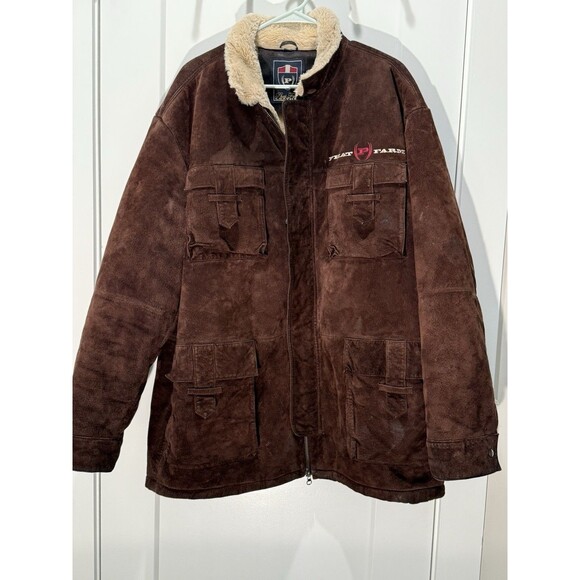 Phat Farm Men's Leather Heavy Shearling Jacket/Coat Men's XL Fur Lining Pockets - Picture 1 of 15